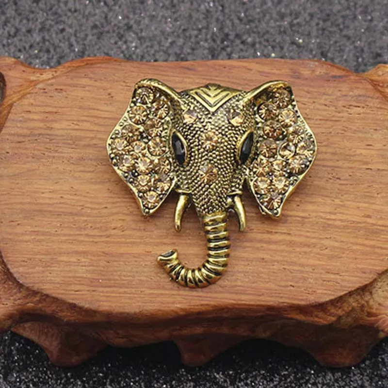 Vintage Jewelry Big Elephant Gold Plated Brooch For Women Crystal Rhinestone Animal Badge Suit Scarf Pin Alloy Brooches