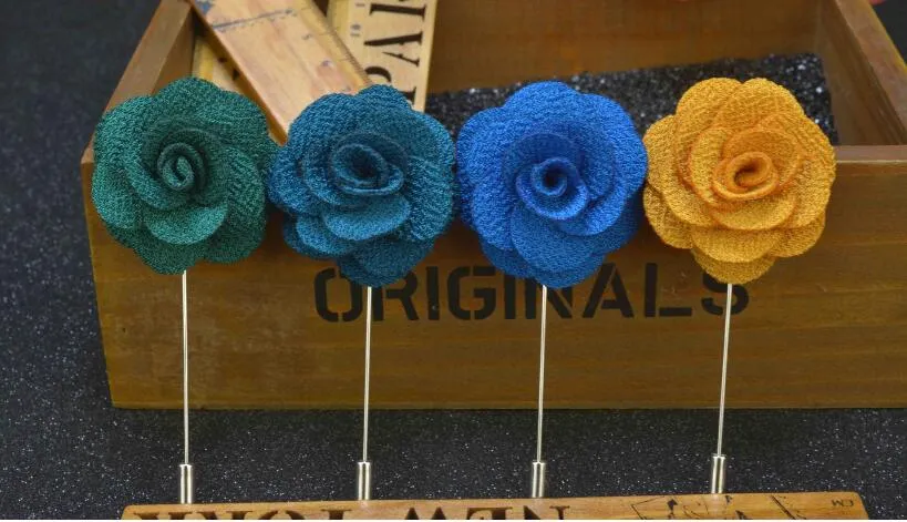 Lapel Flower Man Kvinna Camellia Handgjorda Boutonniere Stick Brosch Pin Mäns Tillbehör i 18 färger