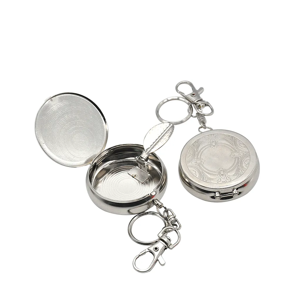 ハニパフステンレス鋼の携帯用ポケットの円形の灰皿のキーチェーンタバコのホールダーポケットサイズのシガレットの灰皿キーホルダーポータブル
