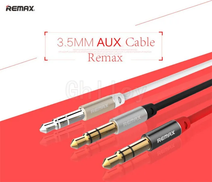 Remax 3.5mm plaqué or Premium auxiliaire mâle à mâle câble AUX adapté pour iphone samsung smartphone haut-parleur MP3 Audio maison 1M