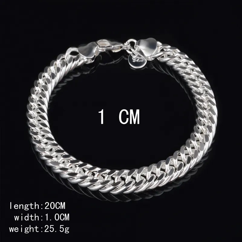 Gorący 925 Srebrny srebrny 10 mm męskie bransoletki srebrna bransoletka biżuteria Bezpłatna wysyłka z numerem trawy 1800