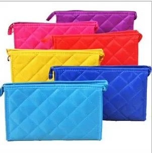 Rhombus Design Zip Closure Make Up Cosmetic Bag Pocket With Mirror Can Customize Colors Small Size