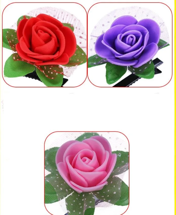 Cute girls Hair Pins Artifica rose flower hair clip Brooch Artificial lace Flowers Rose Hair Accessories Christmas decoration baby Hairpin