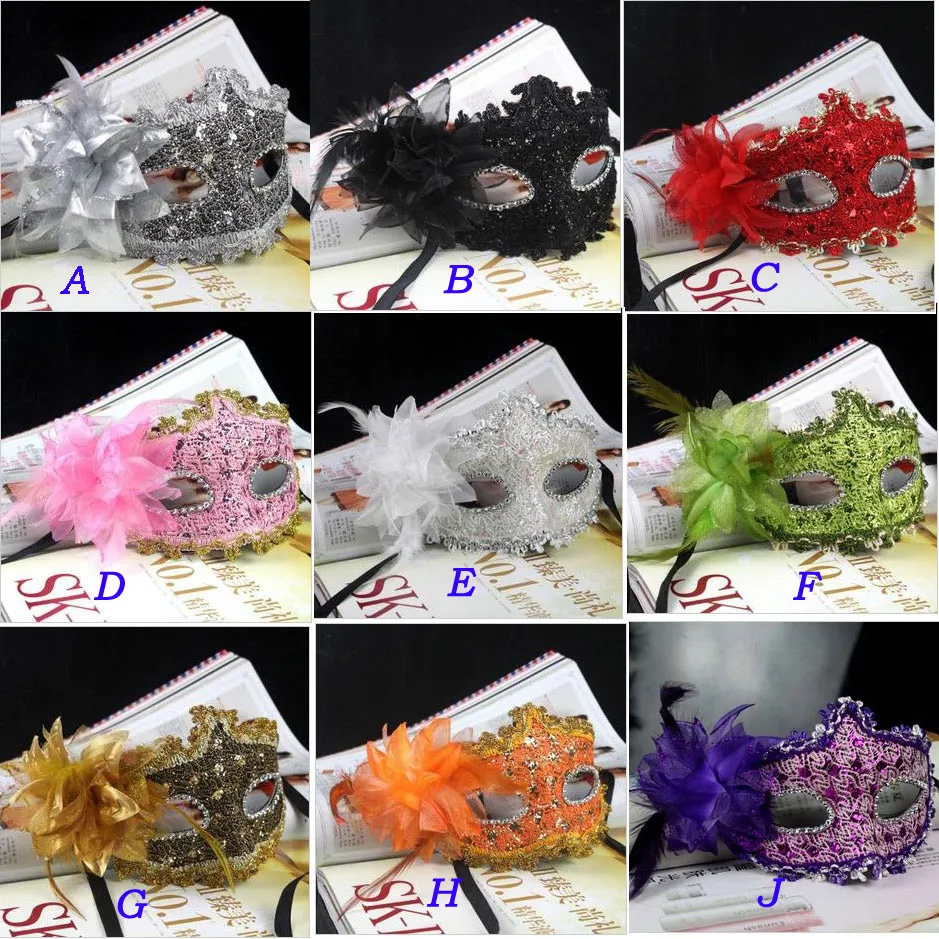 Sexy Party Eye Masks Venetian Lace Feather Ball Masquerade Mask Paillette Flower Carnival Woman Dance Mask Hot Selling