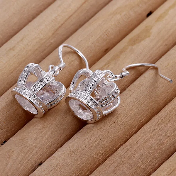 Brand new sterling silver plated Crown earrings insets DFMSE081 women's 925 silver Dangle Chandelier earrings a lot215d