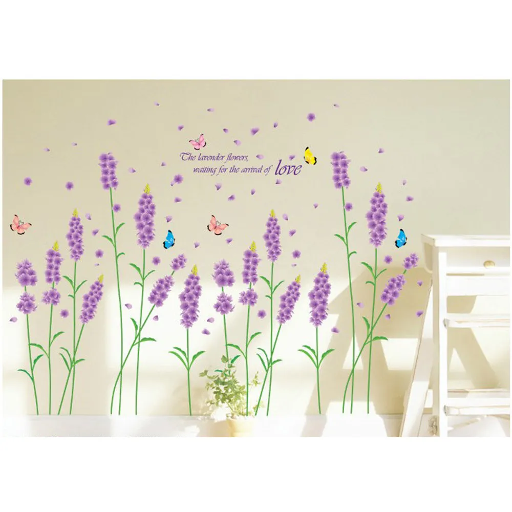 Purple Lavender Flower Wall Autocollants amovibles Romantic Home Decor Art Mural Home Decoration DIY ADESIVOS Decorativos Pegatinas, Dandys