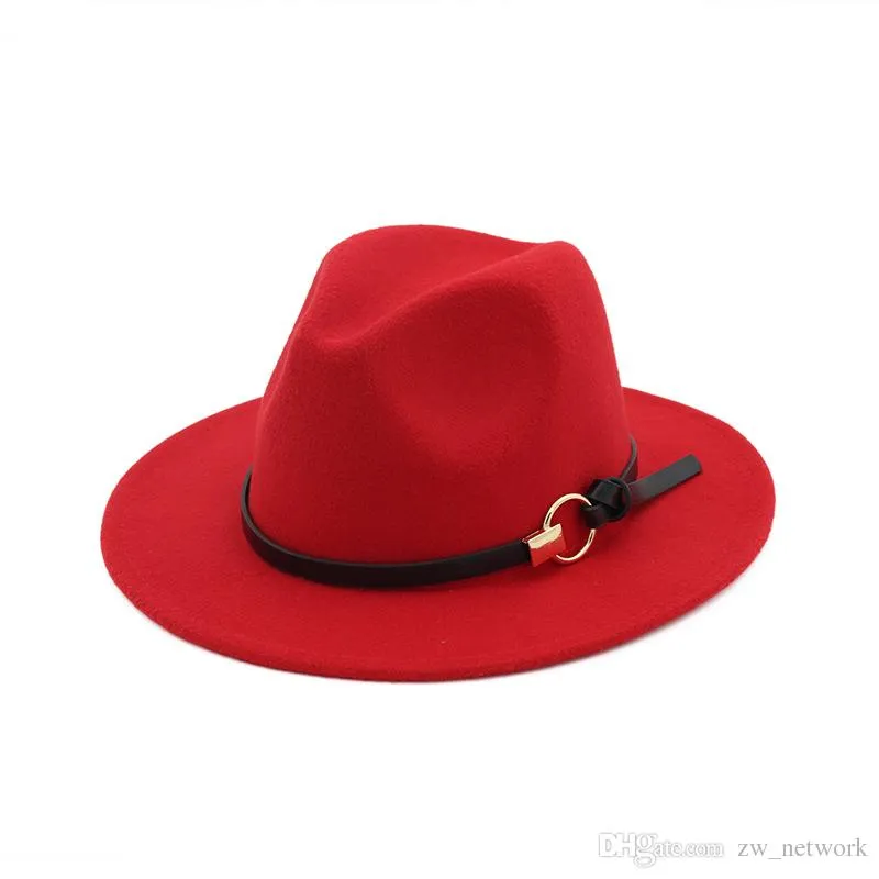 Yeni Moda keçe caz şapkalar Klasik ÜST şapkalar erkekler kadınlar için Zarif Katı keçe Fedora Şapka Band Geniş Düz Ağız Şık Fötr Panama Caps