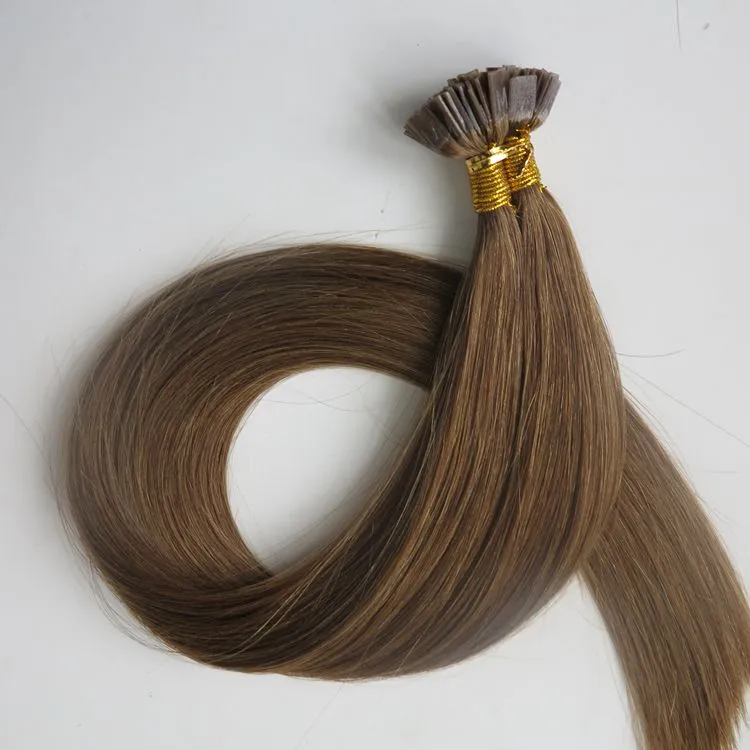 Extensions de cheveux humains à pointe plate 50g 50Strands 18 20 22 24 pouces # 6 / Produits capillaires pré-collés indiens brésiliens brun moyen