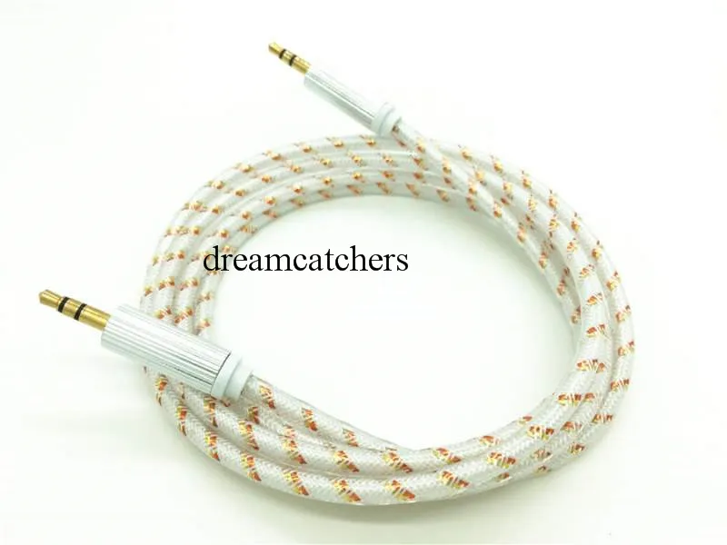 1M 3FT Crystal Braided Woven Durable 3.5 mm AUX Audio cable male to male Stereo Car Extension for iphone Samsung Headphone Cellphone Tablet