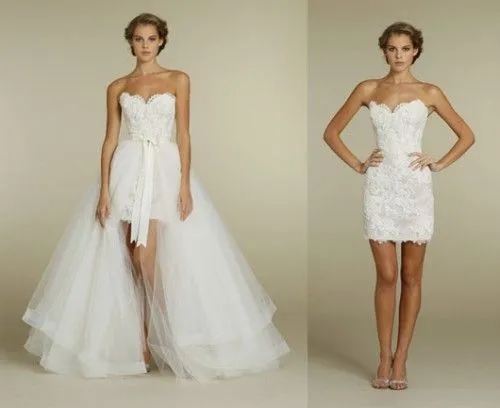 2016 robes de mariée en dentelle convertibles une ligne robes de mariée avec jupe longue détachable sur mesure gaine gaine robes de mariée pas cher