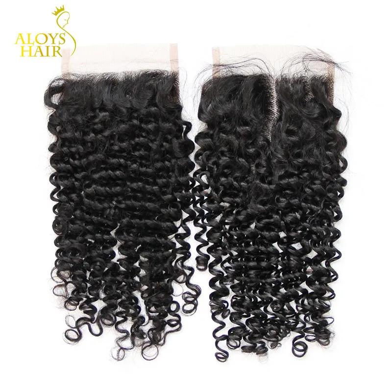 Péruvien Bouclés Cheveux Fermeture Taille 4X4 Gratuit / Partie Moyenne Crépus Bouclés Dentelle Top Fermeture Péruvienne Vierge Cheveux Humains Bouclés Fermetures Livraison Gratuite