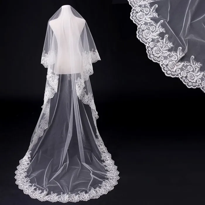 Real Pos Veils Bridal Long Applique Accessoires Bridal White Ivory Party Bride Wedding Veils 2021 en stock2347472