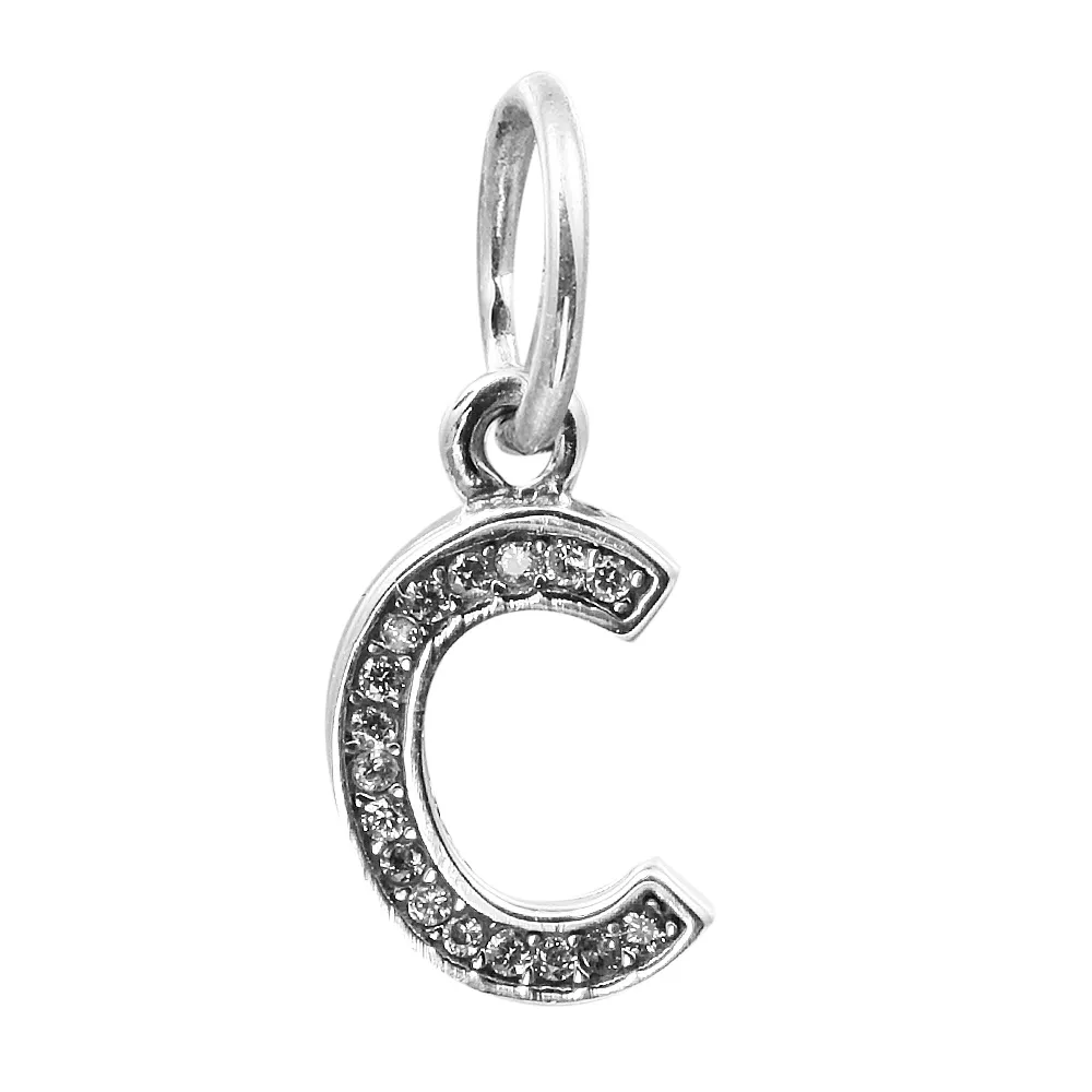 Letra C Cuelga con Clear CZ 003 100% 925 Cuentas de plata esterlina Fit Pandora Charms Pulsera Auténtica joyería de moda DIY