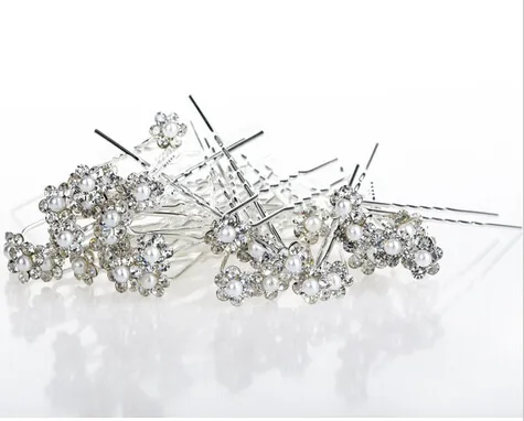 Akcesoria ślubne Pearne Perły Perły Flower Crystal Rhinestone Hair Pins Clips Druhnad Kobiet biżuteria do włosów1280744