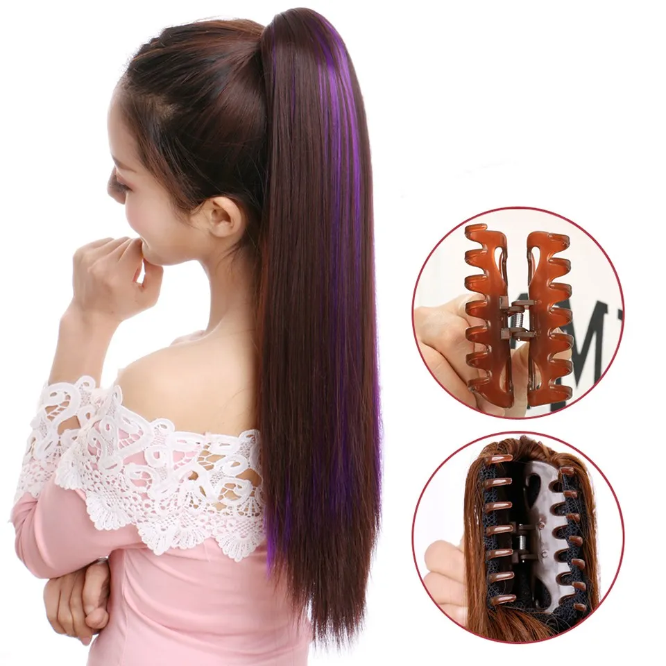 Synthetic Long Straight Claw Ponytail Hair Extension High Temperature Fiber Hair Pieces Style Fake Ponytail3763343