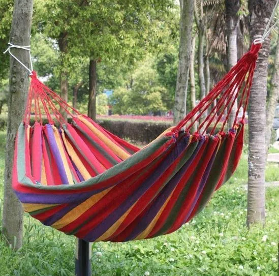 Travel Camping Canvas Hammock Outdoor Swing Garden Indoor Sleeping Rainbow Stripe Double Hammock Bed 280X80cm drop shipping gift