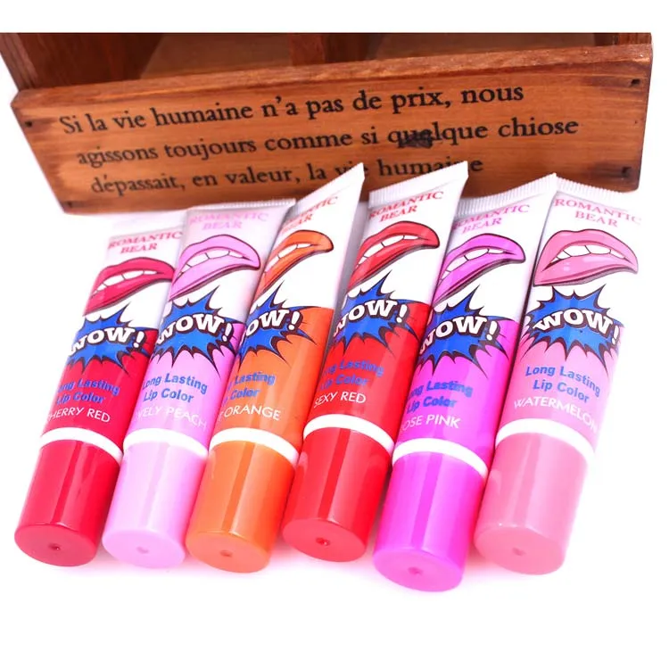 1200st Lip Gloss Lipstick Peeloff varar för 24 timmar No Stain Marine Collagen Lipstick Balm Plant Lip Gloss Romantic Bear Makeup Mois5651734