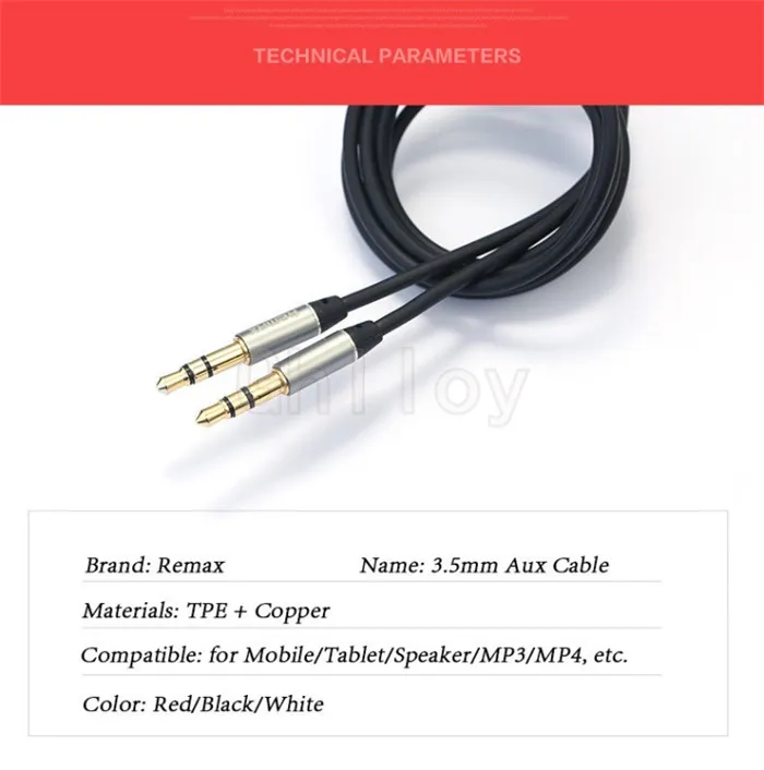 Remax 3.5mm plaqué or Premium auxiliaire mâle à mâle câble AUX adapté pour iphone samsung smartphone haut-parleur MP3 Audio maison 1M