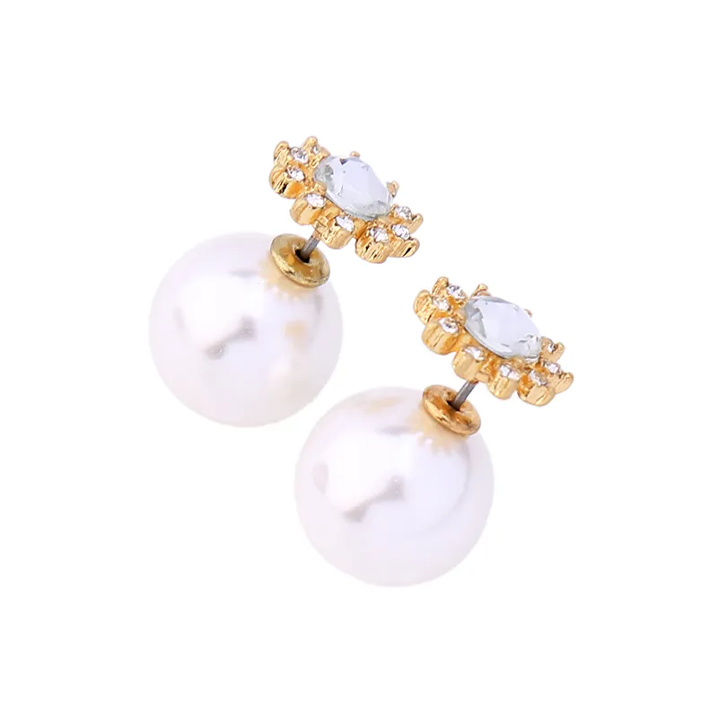 Gesimuleerde parels kristal bloem dubbele kant oorbellen klassieke mode bruiloft oorknopjes merk groothandel kostuum sieraden