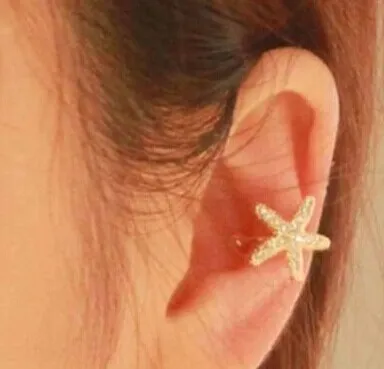 Sweet Girl No Pierced Single Ear Clip Rhinestone Starfish Cuff Earring Fashion Ear Cuff