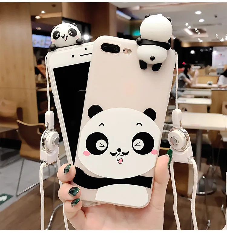 Ny 3D Soft Cute Panda Phone Case för iPhone X Case 8 7 6s 6 Plus Lovely Cartoon Silikon Cover för iPhone 6 6s 7 8 Plus Telefonväska