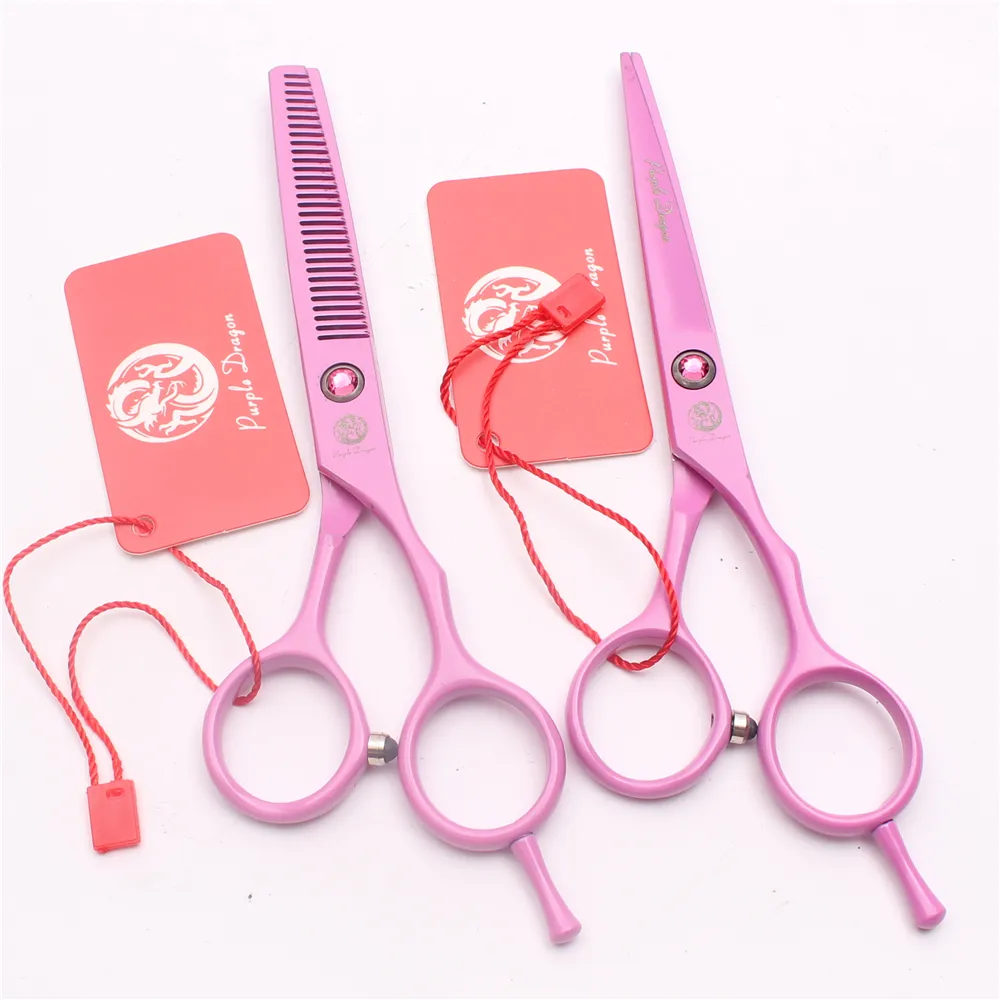 Z1013 5,5 "Japón Dragón Púrpura de alta calidad rosa profesional tijeras de cabello humano tijeras de barbero tijeras de corte y adelgazamiento herramienta de estilo de salón