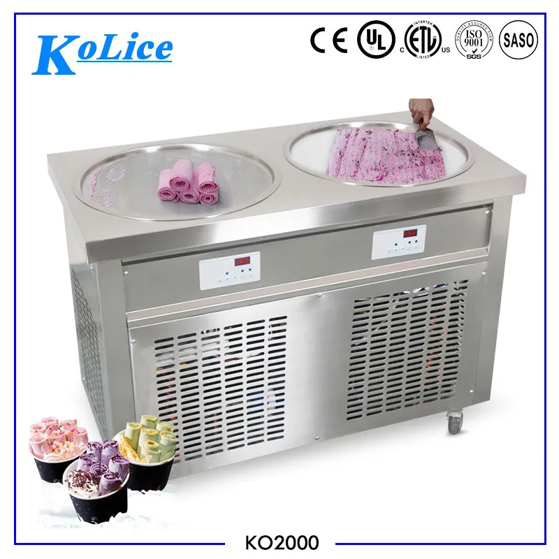 شحن مجاني إلى الباب CE ETL Double 55cm Pans Frason Kitchen Fry Ice Cream Roll Machere for Bars Cafes Restaurant