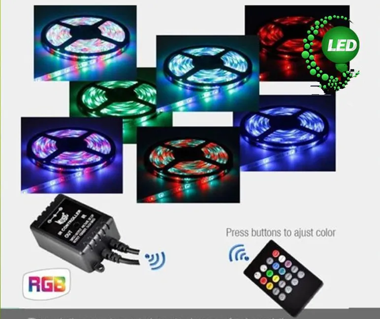 Nyaste Musik LED Strip Light 5M 5050 SMD RGB Strips 12V Musik Sound Sensor LED Strip Light Waterproced IR Controller 20 NEJDS innehåller adapter