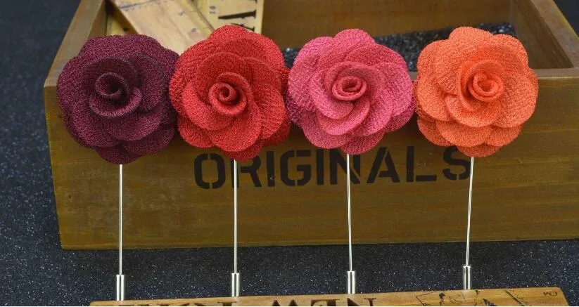 Lapel Flower Man Kvinna Camellia Handgjorda Boutonniere Stick Brosch Pin Mäns Tillbehör i 18 färger