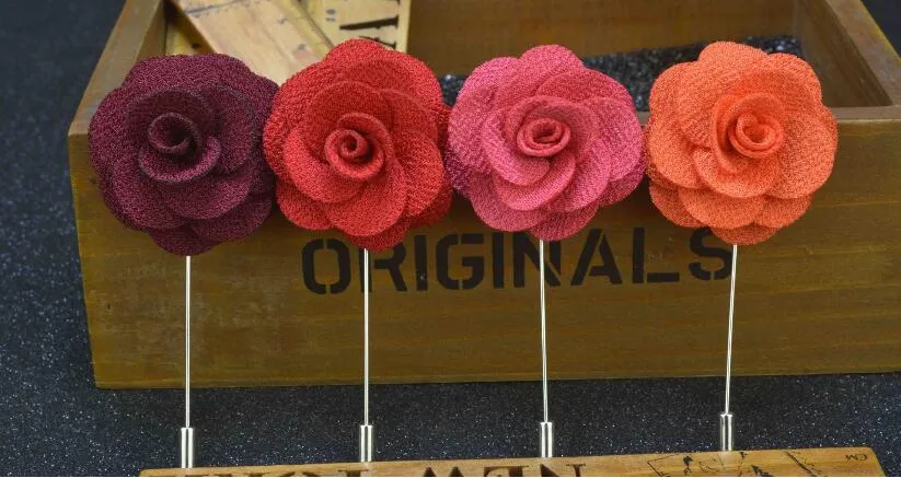 Revers Blume Mann Frau Kamelie handgemachte Boutonniere Stick Brosche Pin Herren Accessoires in 18 Farben