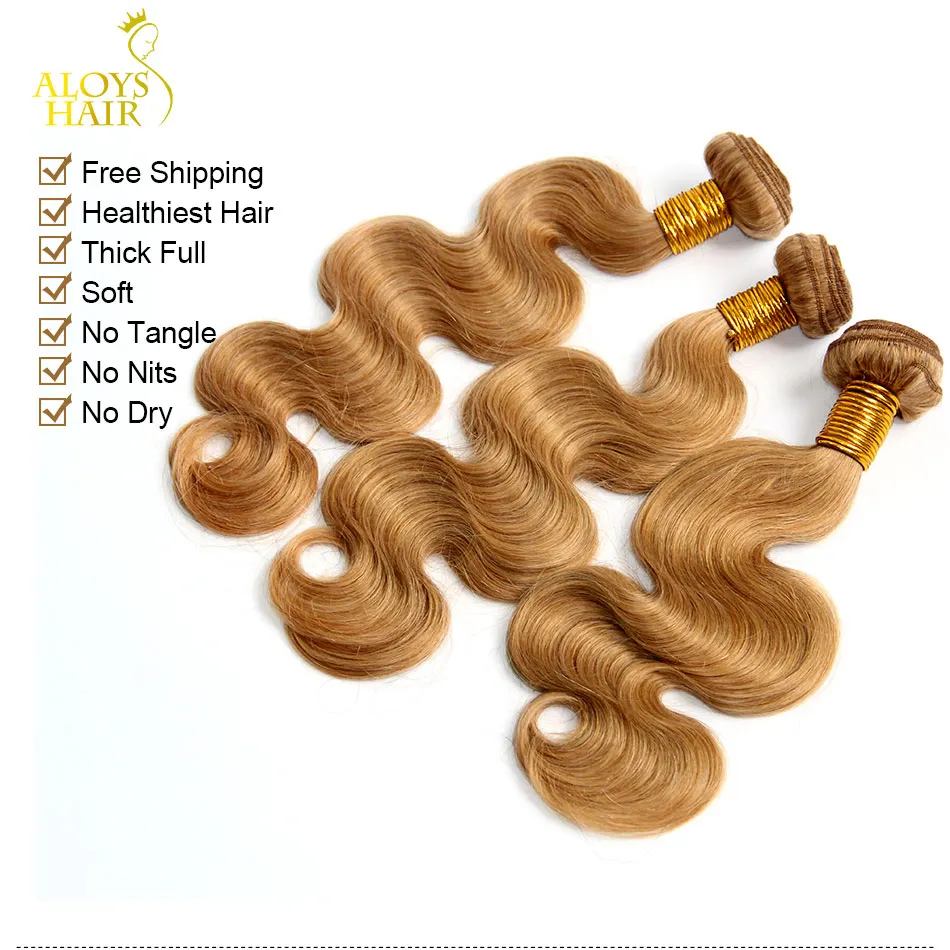 Honey Blonde Russian Body Wave Tessuto dei capelli vergini Colore sexy 27 # Capelli umani russi Corpo ondulato 3/4 Fasci Estensioni dei capelli della ragazza di Cenerentola