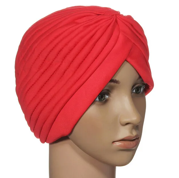 Top Quality Stretchy Turban Head Wrap Band Sleep Hat Chemo Bandana Hijab Pleated Indian Cap Yoga turban hat Free DHL