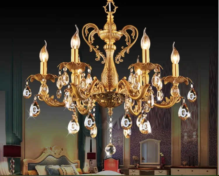 6L D620mm H580mm Bronze Finished Brass Crystal Chandelier Lighting Luxurious Brass Crystal Lamp Lustre Suspension Light