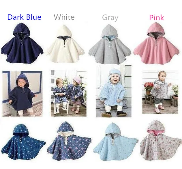 4 färger spädbarn med dubbelsidiga kepsar barn barn hoodies outwear med prickar blomma baby toddler reversibel poncho cape j102703 #