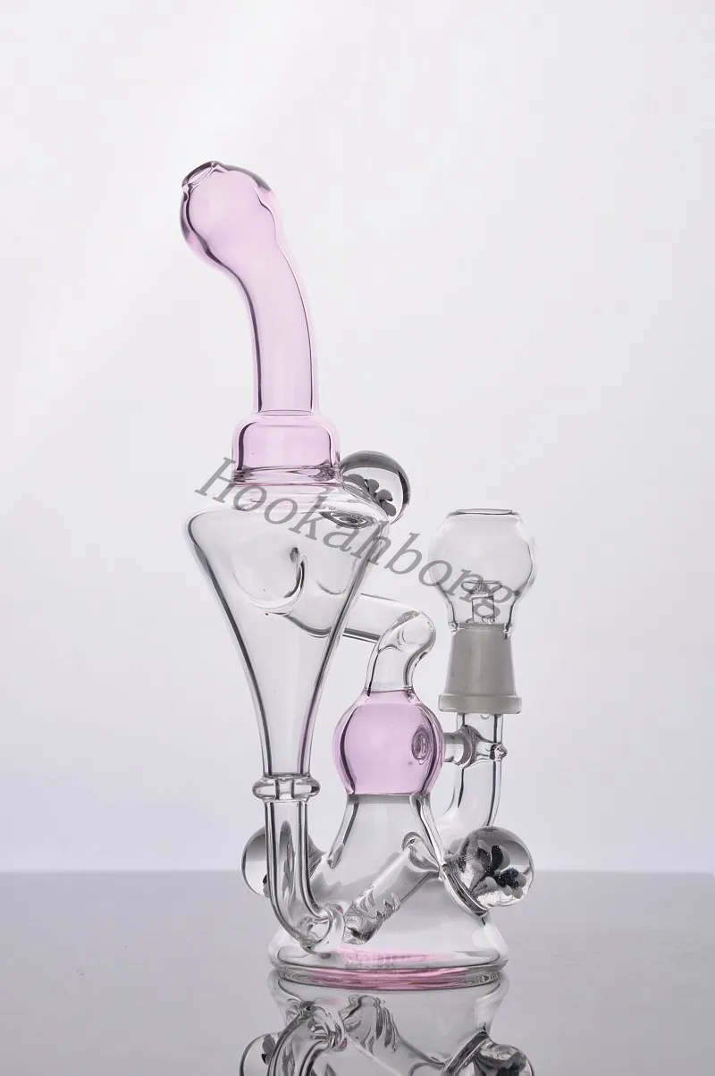 PINK glass bong hookahs two recycler function dome nail bowl piece bubber water pipe oil rigs dabber
