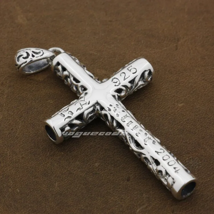 Cylinder Cross 925 Sterling Silver Mens Biker Pendant 9F018 Stainless Steel Necklace 24