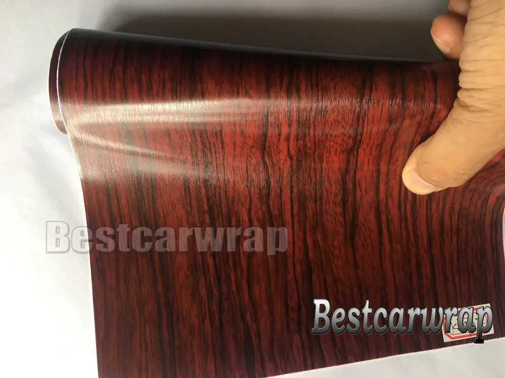 Red Wood Texture Woodgrain Vinyl Wrap With Air Release / Bubble Free For Car Interior Covering Laptop skin Car stickers Size:1.52*20M/Roll