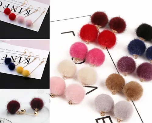 100pcs/lot Plush Fake Rabbit Fur Hair Ball Beads Charms Pendant for Earring Jewelry Making 15mm