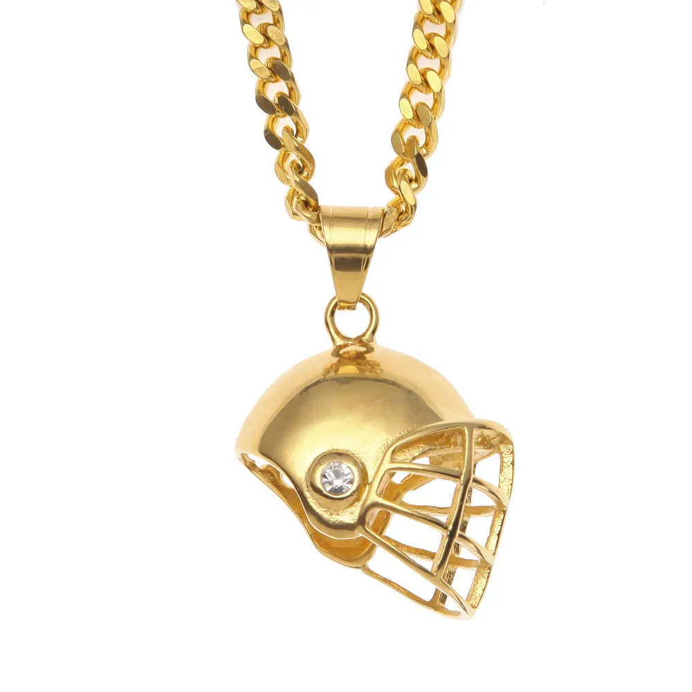 Helmet Necklace Gold Color Stainless Steel Pendant & Chain For Men Ice hockey Fitness Accessories Sport Jewelry