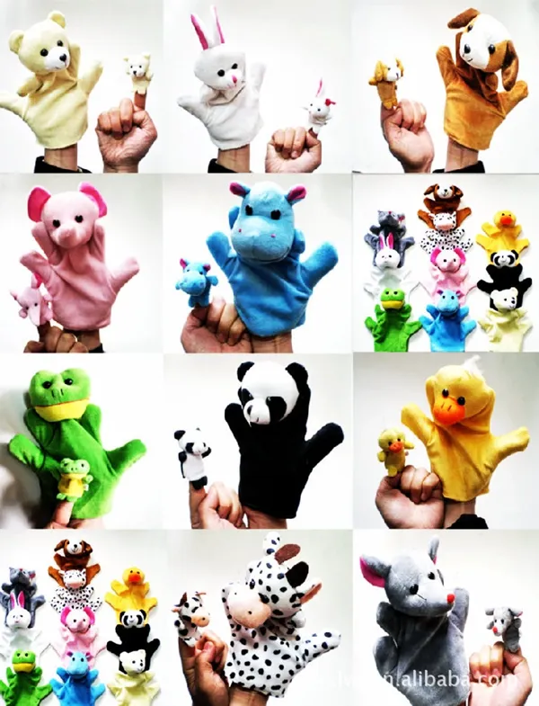 100 pçslot 9quot animal mão luva bonecas grande fantoche de pelúcia brinquedo mão bebê criança zoológico fazenda animal mão luva fantoche dedo saco plu5955955