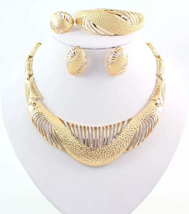 Afrikanischer Schmuck Statement Halskette Ring Ohrring Armband Kristall Hochzeit Brautmode Schöne 18 Karat Vergoldet Schmuck Sets