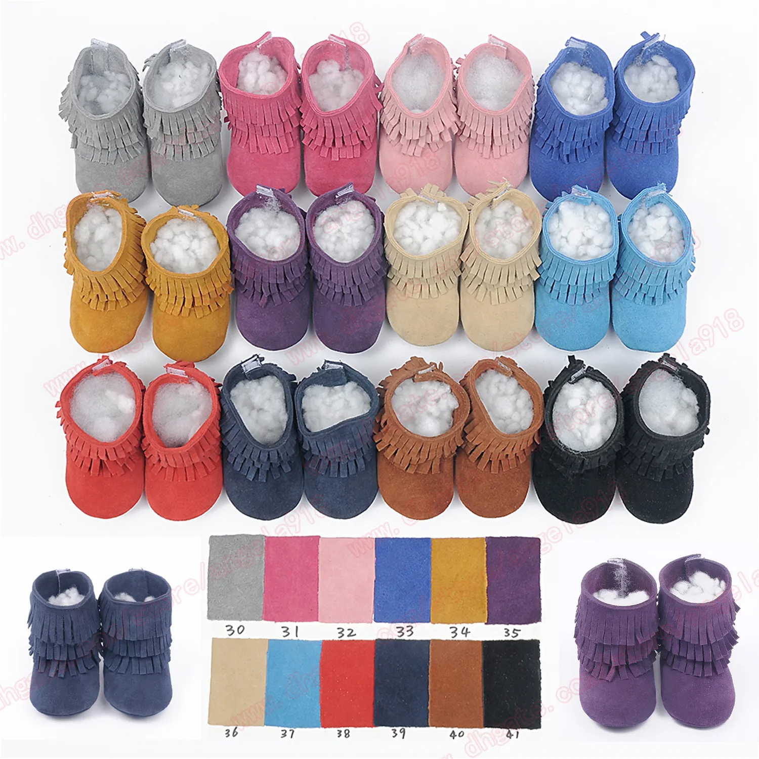 Multy Color Baby mocassins semelle souple 100% cuir véritable premier walker chaussures bébé cuir chaussures nouveau-né Glands maccasions botte / bottillon A076