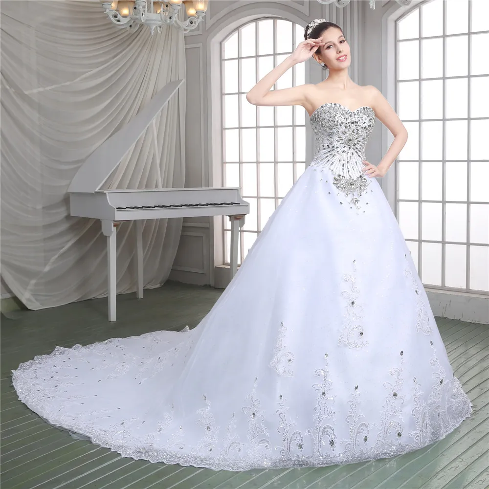 2019 Nouvelle Collection Robe De Bal Robes De Mariée En Dentelle Robe De Mariée Avec Luxe Réel Échantillon Chérie Pleine Perles Cristal Top Cathedra9838425