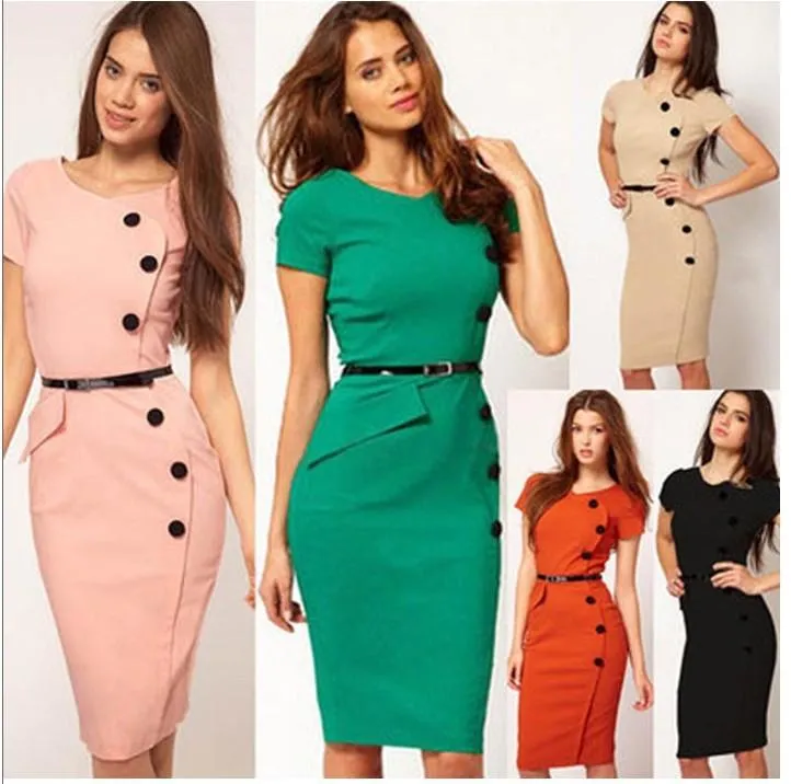Mujeres Formal Pinup Bodycon botón manga corta Vestidos de trabajo moda hip slim mini vestido Vestidos Mujeres Formal Pinup Bodycon botón manga corta Vestidos de trabajo moda hip slim mini vestido Vestidos