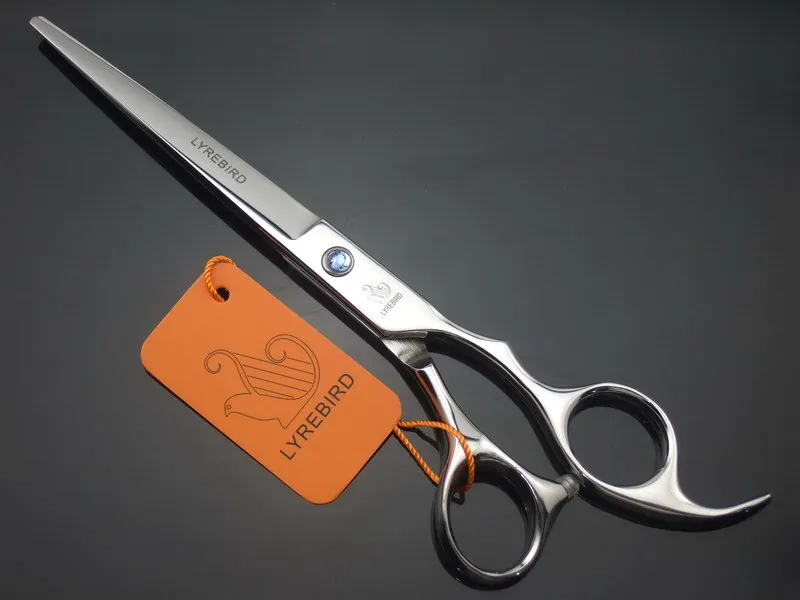 LYREBIRD 7 CAL nożyczki do strzyżenia włosów srebrzyste nożyczki salon nożyce fryzjerskie niebieski kamień proste opakowanie nowość