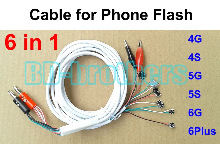 Reparación 6 en 1 Fuente de alimentación CC profesional Raíz del teléfono Flash El sistema Cable de prueba de corriente de 100 cm para 4G 4S 5G 5S 6G 6Plus 100 piezas.