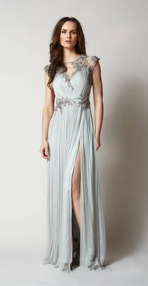 Chiffon Applique Evening Gown with High Side Split - Sage Long Sexy Fashion Formal  Dress with Pleats and Sheer Back - See Through Winter Style by Catherine  Deane from Dhgate Evening Dresses -