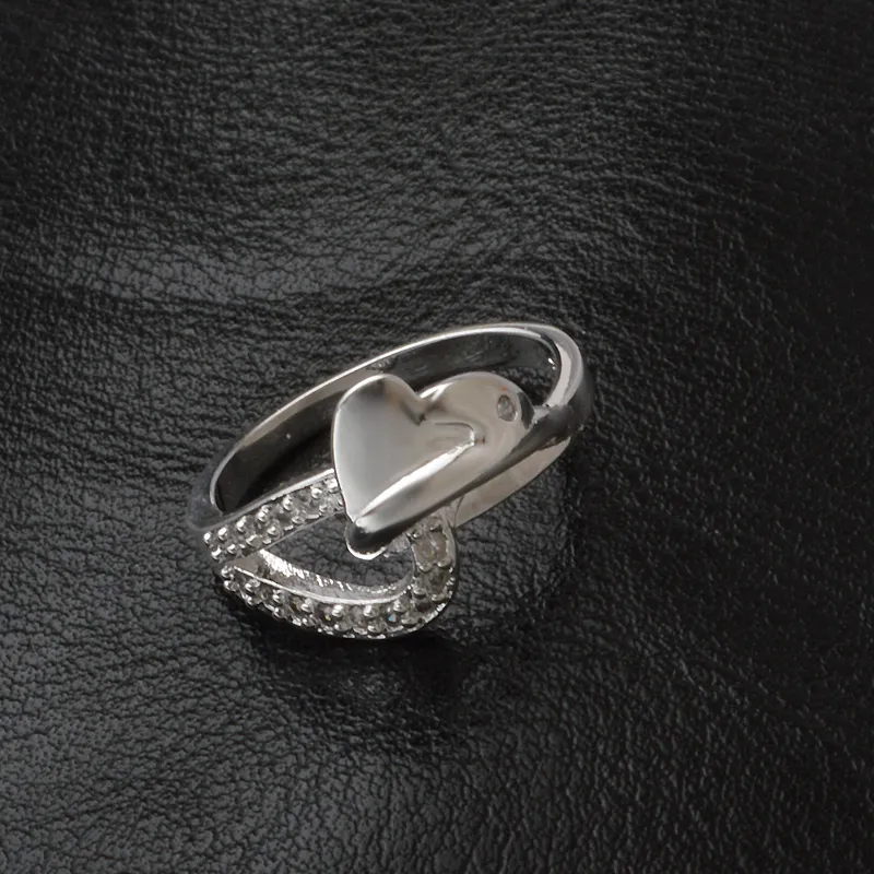 Gratis frakt Ny 925 Sterling Silver Fashion Jewely Heart Zircon S Ring Hot Sell Girl Gift 1492