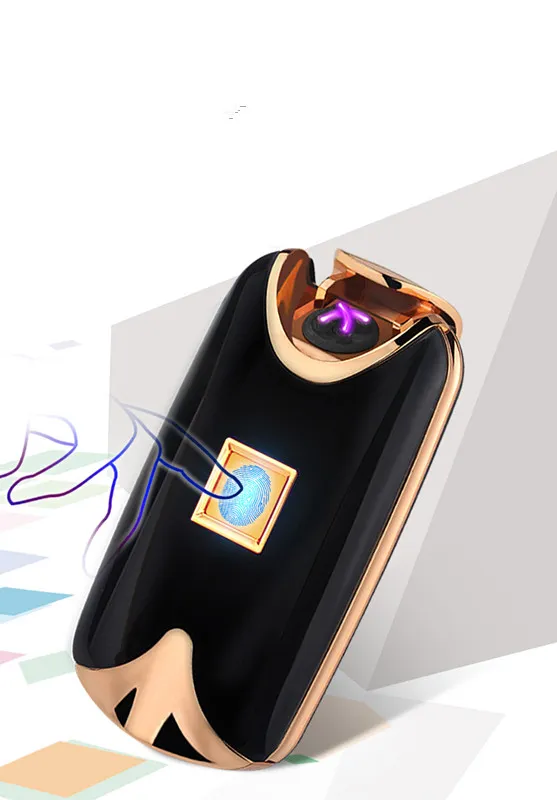 Newest fashion and hot selling USB Electric Dual Arc Metal Flameless fingerprint Rechargeable Windproof Lighter