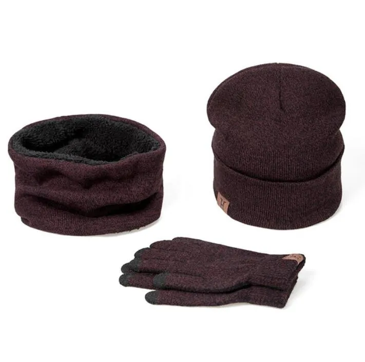 Un ensemble d'hommes femmes chapeaux d'hiver écharpes gants coton tricoté chapeau écharpe ensemble pour homme femme accessoires d'hiver 3 pièces chapeau écharpe217F